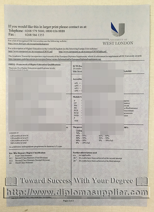 University of West London transcript