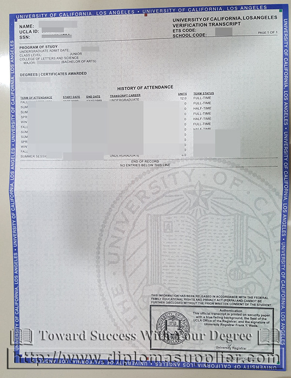 UCLA transcript, UCLA certificate of graduation