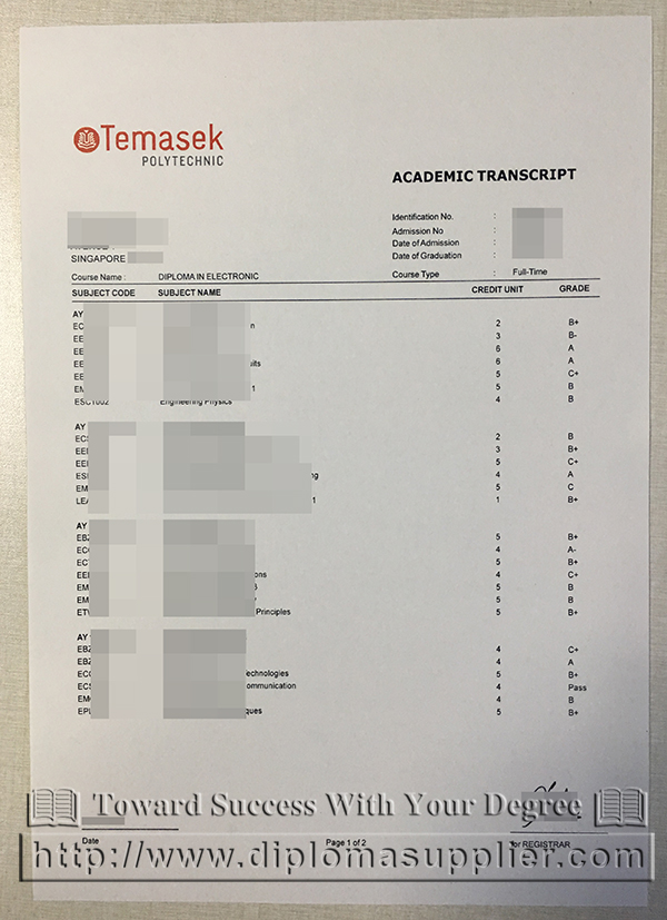 Temasek Polytechnic/Temasek Poly transcript, TP transcript