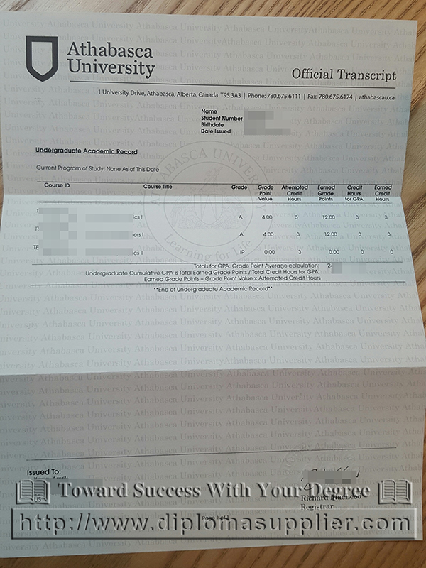 Athabasca University transcript, Athabasca University mark notes