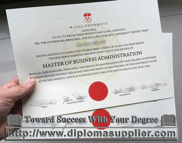 McGill University MBA degree certificate