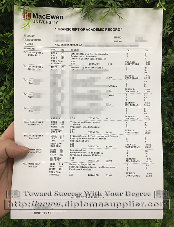 Grant MacEwan University transcript